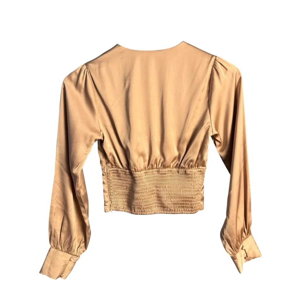 Abercrombie & Fitch Satin Crop Blouse NWT XXS Champagne Quiet Luxury Coquette
